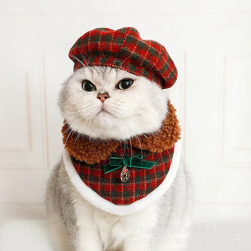 Pet Christmas Hat Collar Bib Dog Accessories Coat Dress Up Scarf Lamb Wool Pet Christmas Hats Scarfs Neck Puppy Accessories