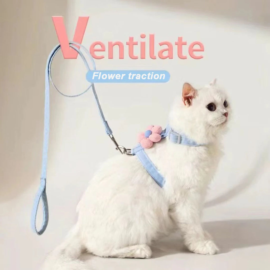 Cat Harness and Leash Sets Adjustable Dog Harness for Small Dog Leash Breashable Pet Harness Out Walking Dog Strap Cat Accessory