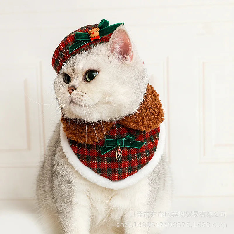 Pet Christmas Hat Collar Bib Dog Accessories Coat Dress Up Scarf Lamb Wool Pet Christmas Hats Scarfs Neck Puppy Accessories