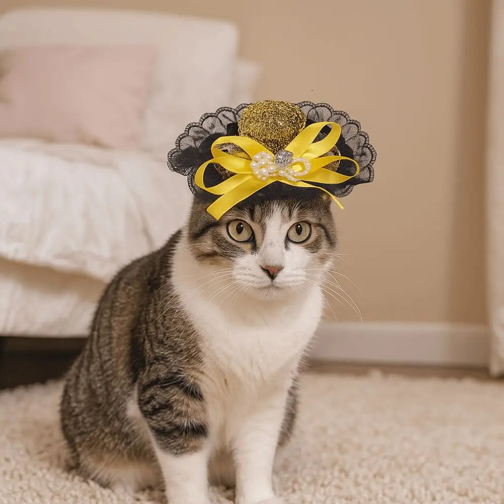 Pet Accessories Adjustable Pet Halloween Hat British Style Elastic Band Cat Cosplay Hat Sequin Pet Decorative Hat Pet Party