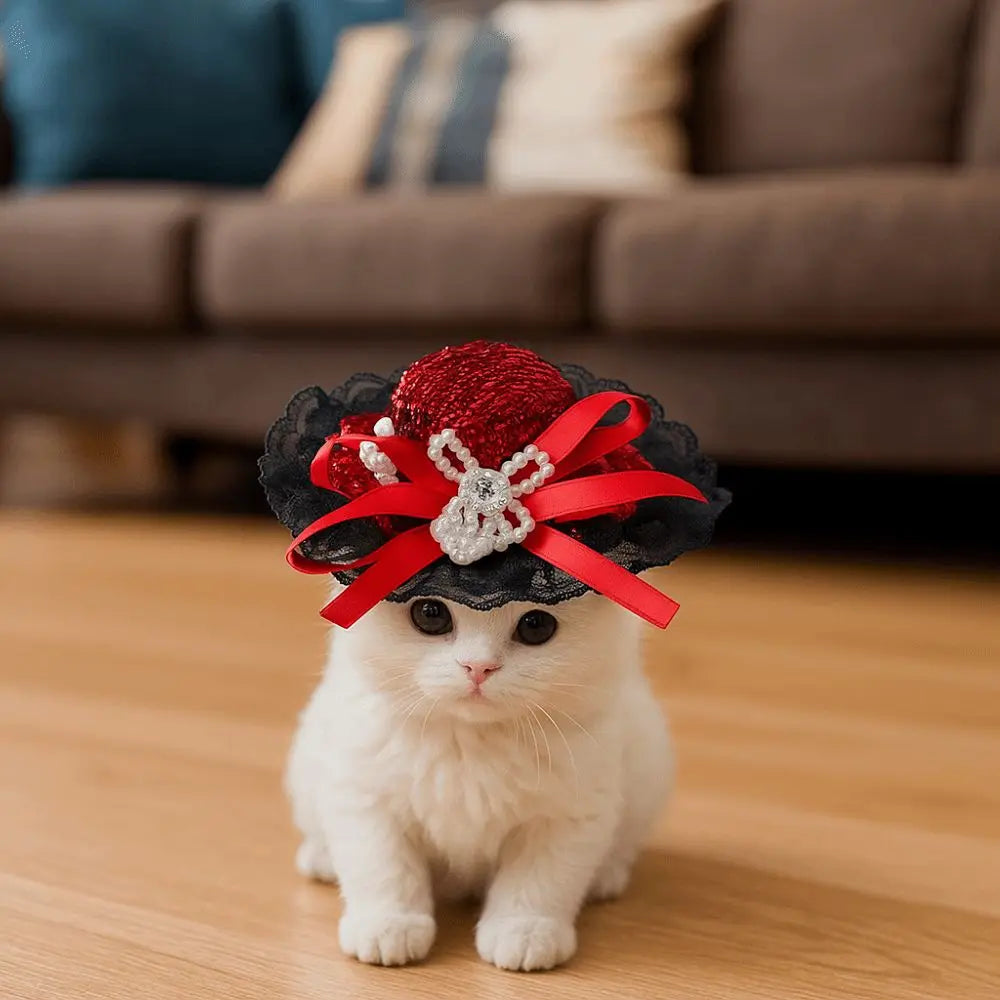 Pet Accessories Adjustable Pet Halloween Hat British Style Elastic Band Cat Cosplay Hat Sequin Pet Decorative Hat Pet Party