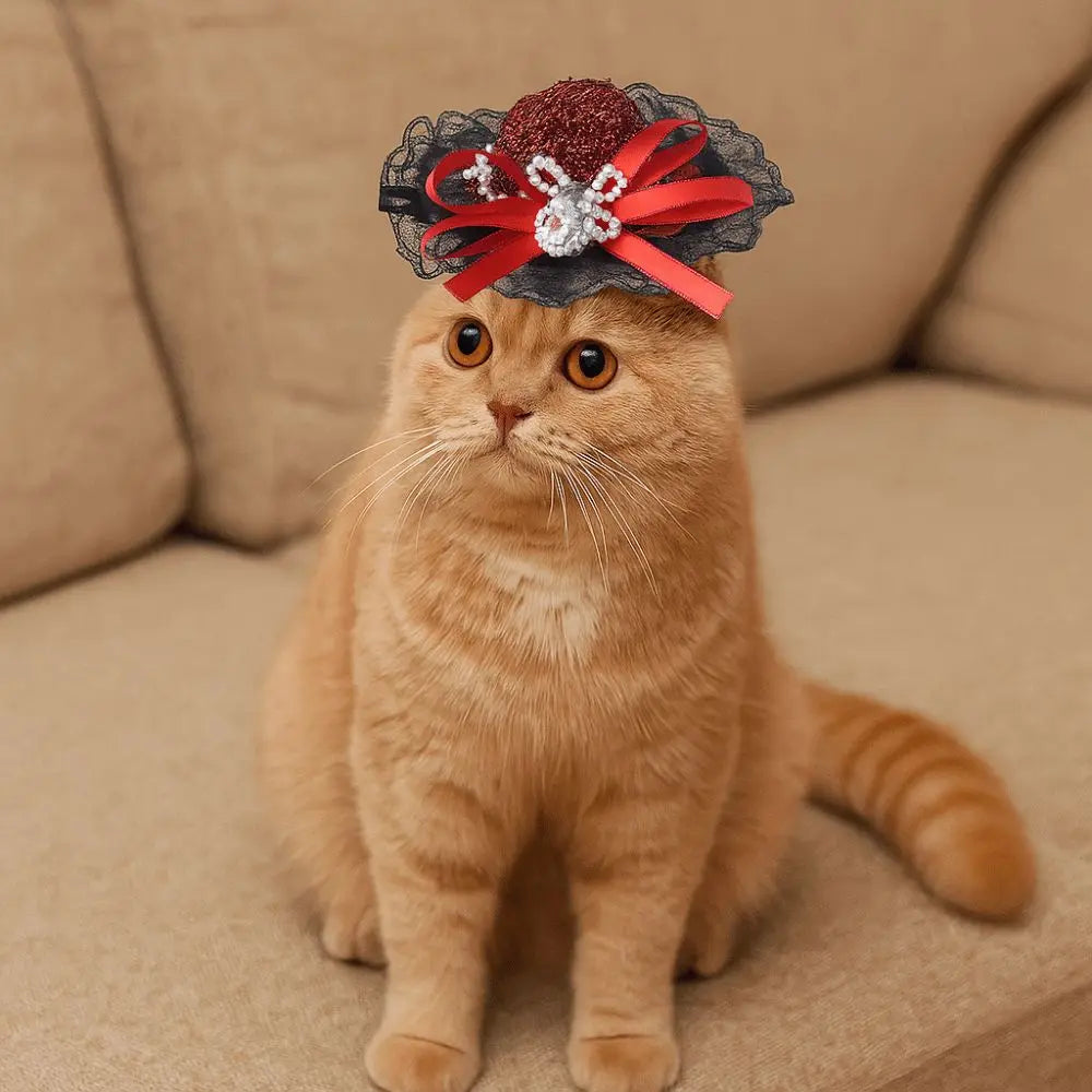 Pet Accessories Adjustable Pet Halloween Hat British Style Elastic Band Cat Cosplay Hat Sequin Pet Decorative Hat Pet Party