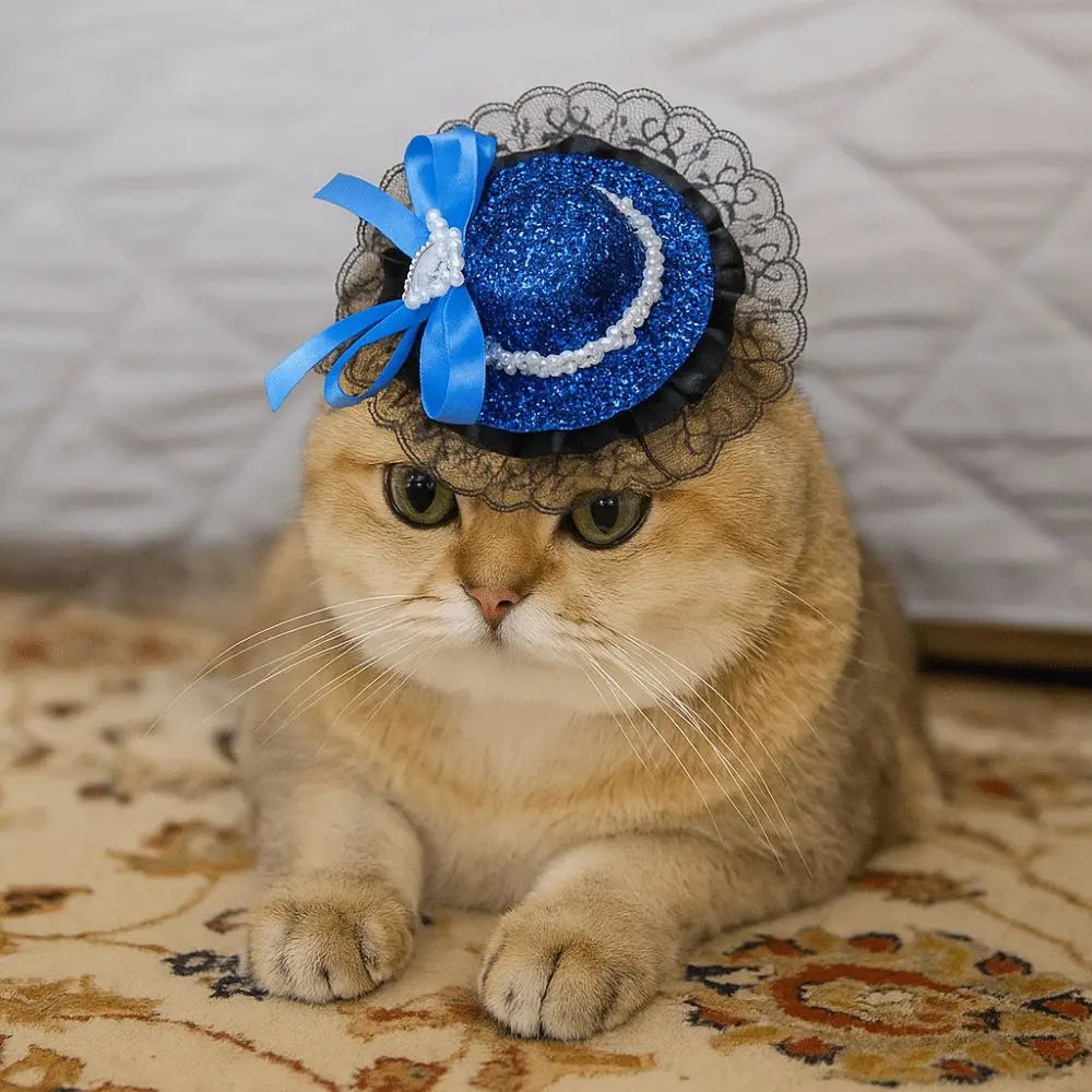 Pet Accessories Adjustable Pet Halloween Hat British Style Elastic Band Cat Cosplay Hat Sequin Pet Decorative Hat Pet Party