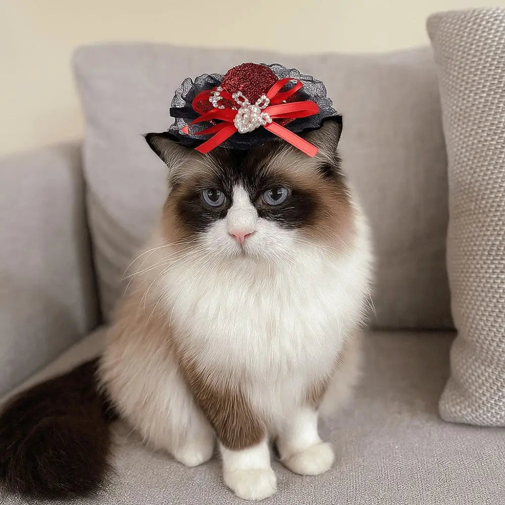 Pet Accessories Adjustable Pet Halloween Hat British Style Elastic Band Cat Cosplay Hat Sequin Pet Decorative Hat Pet Party