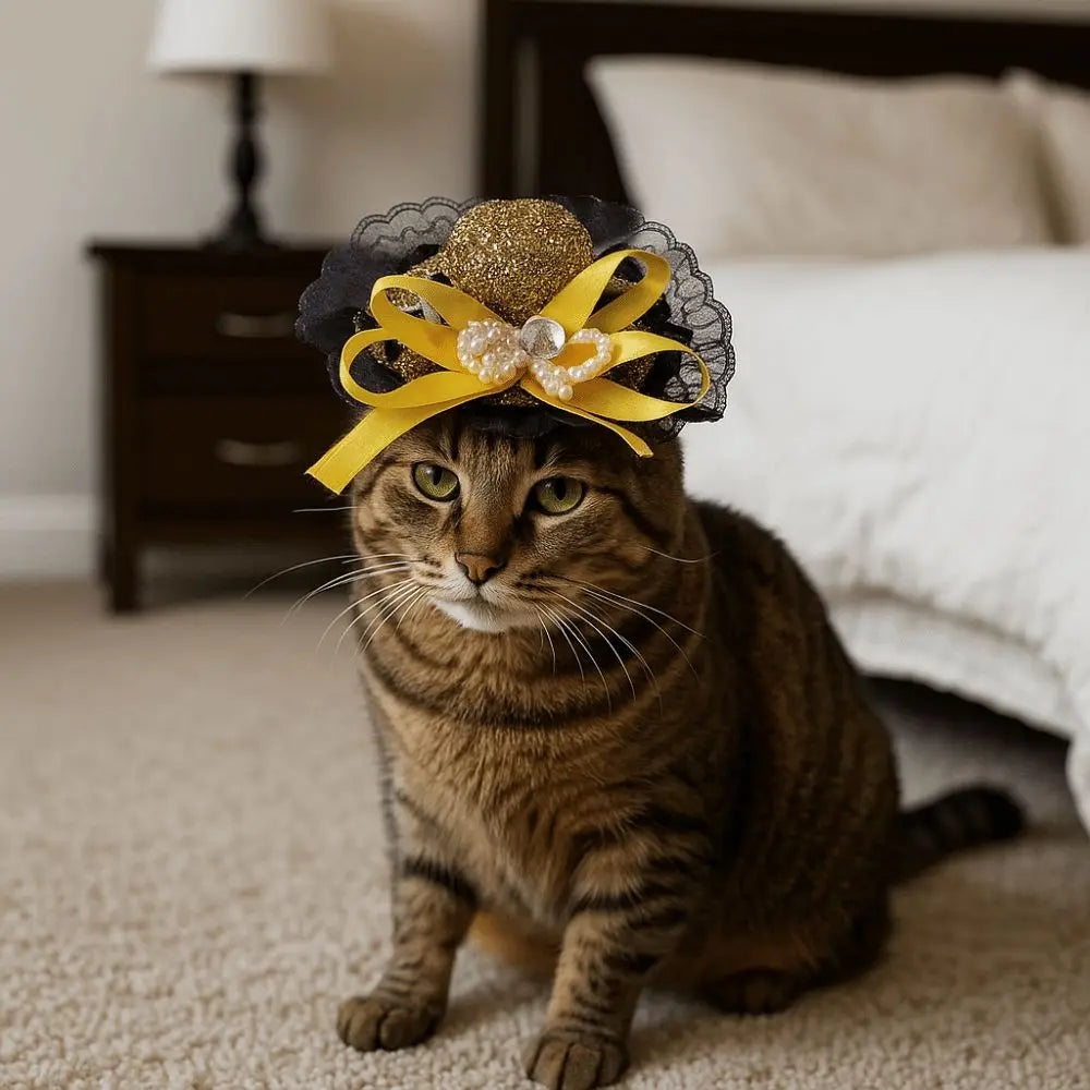 Pet Accessories Adjustable Pet Halloween Hat British Style Elastic Band Cat Cosplay Hat Sequin Pet Decorative Hat Pet Party